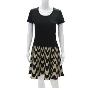 Parkers Womens Printed Crew Neck Zip Back Short Sleeve Dress Black Brown Size L